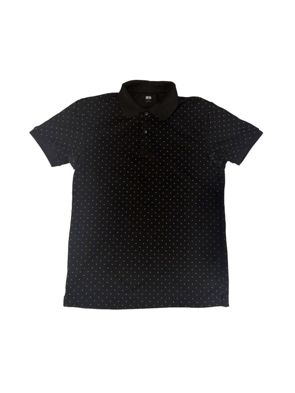 Uniqlo Men’s Polka Dot Polo Black with Light Blue Dots Cotton Size Small